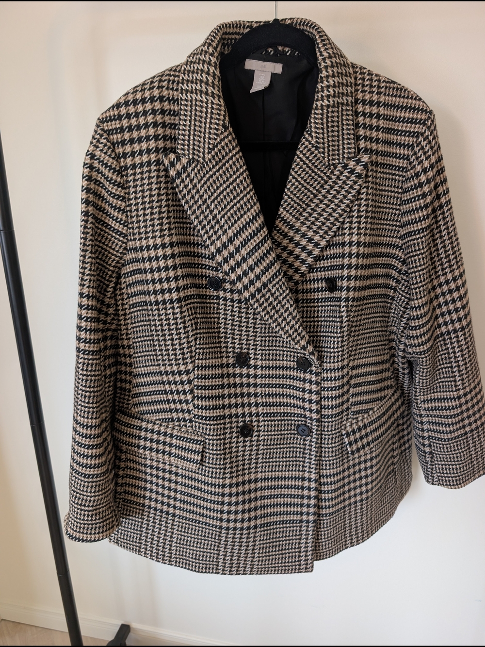 H&M Double-Breasted Houndstooth Blazer - Beige & Black